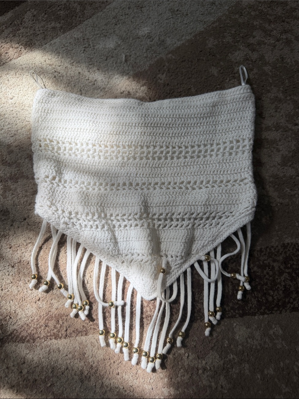 PacSun White Crochet Fringe Neck Scarf with Bead Accents